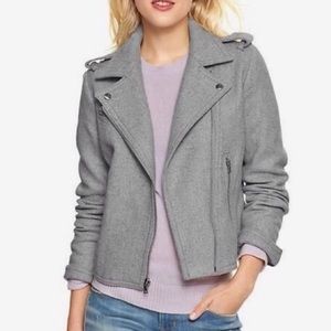 Gap Women's Moto Jacket Large Grey Recycled Wool
